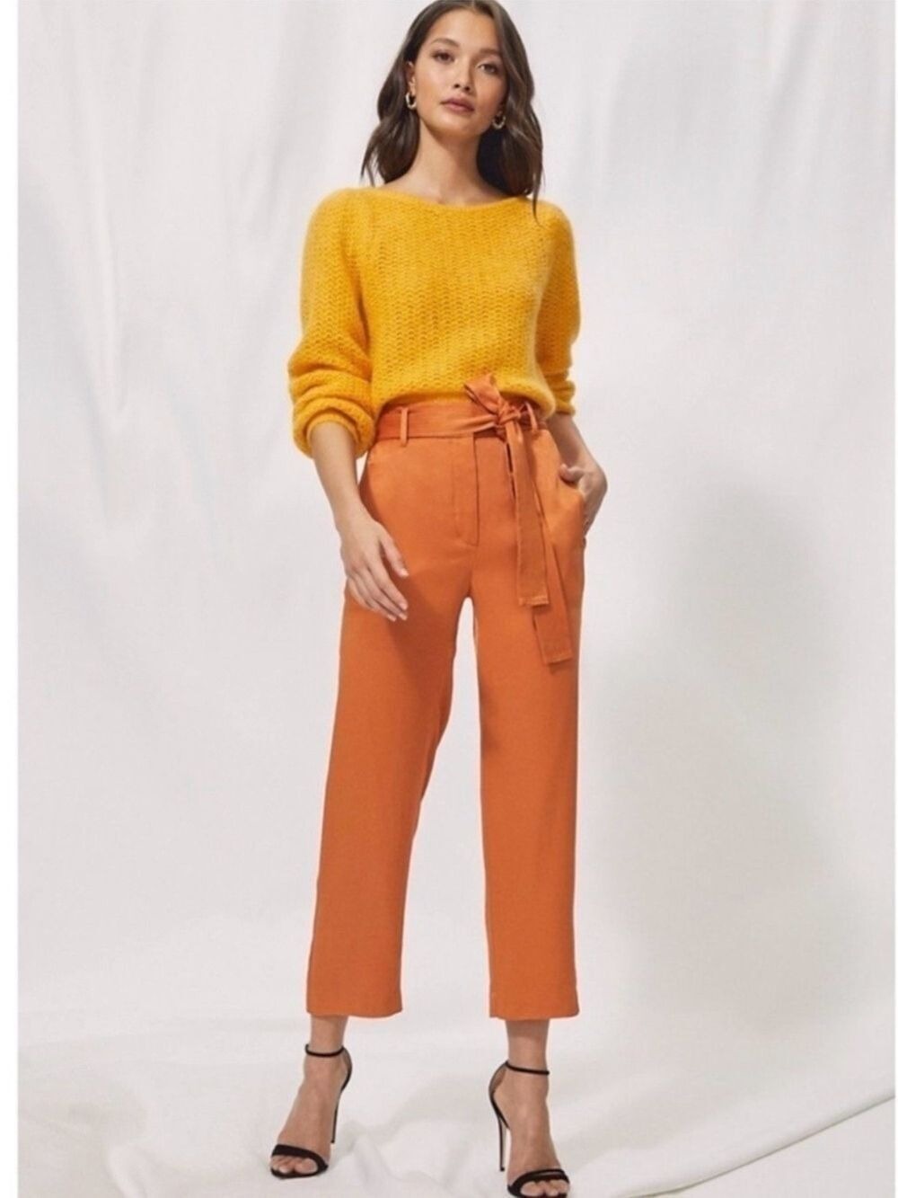 Wilfred Satin Tie Front Pant Size 8 Rich Cognac Orange Aritzia
